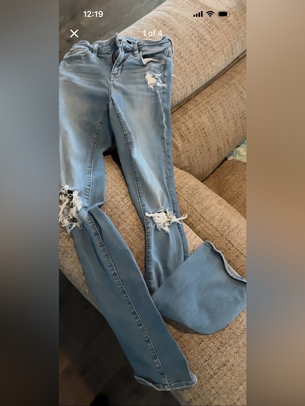 American Eagle Outfitters Light Blue Distressed Flare Jeans